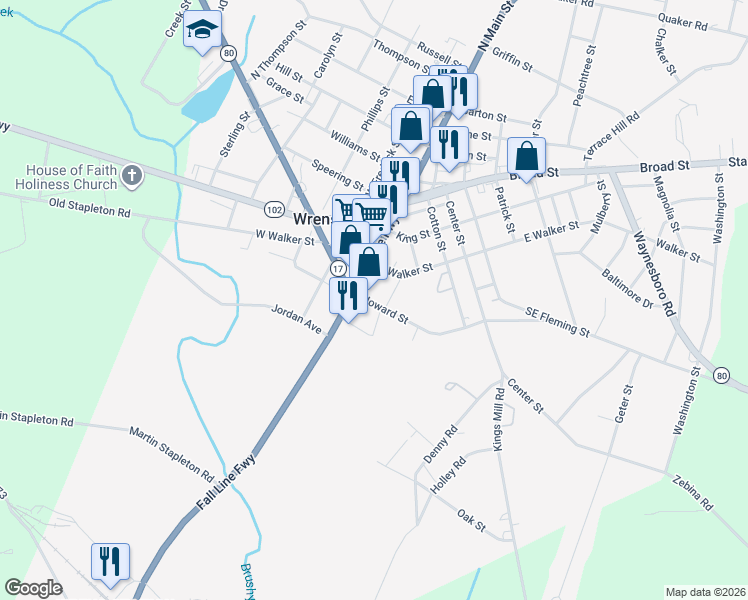 map of restaurants, bars, coffee shops, grocery stores, and more near 2 Howard Street in Wrens