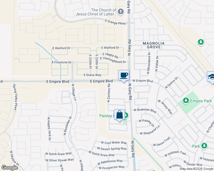 map of restaurants, bars, coffee shops, grocery stores, and more near 35872 North Zachary Road in Queen Creek