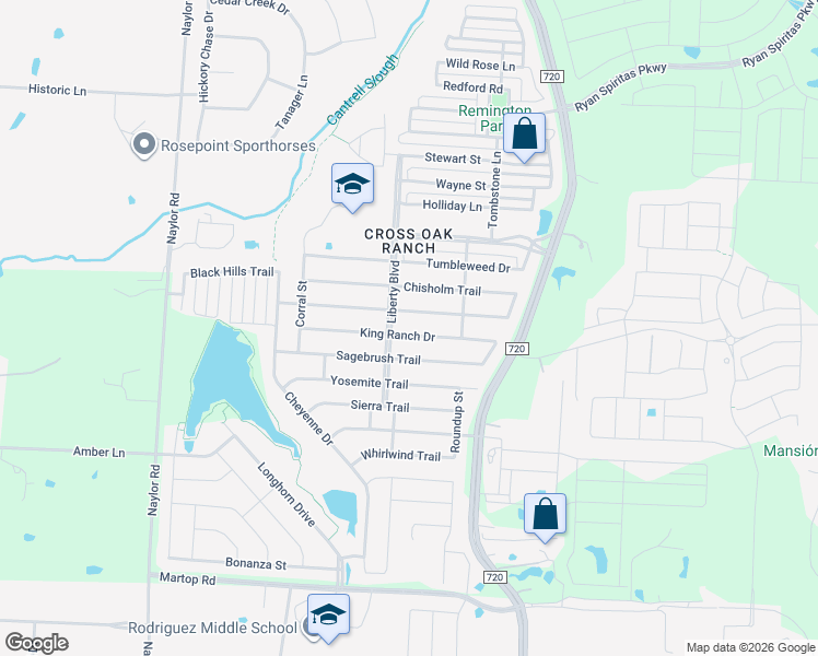 map of restaurants, bars, coffee shops, grocery stores, and more near 8821 Wagon Trail in Aubrey