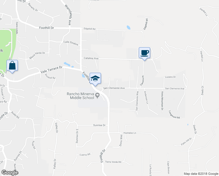 map of restaurants, bars, coffee shops, grocery stores, and more near 1610 San Clemente Avenue in Vista