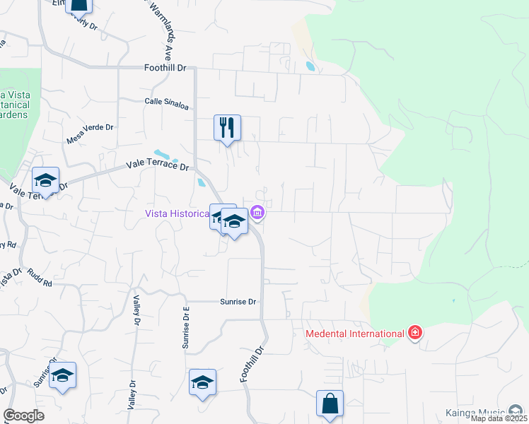 map of restaurants, bars, coffee shops, grocery stores, and more near 1624 San Clemente Avenue in Vista