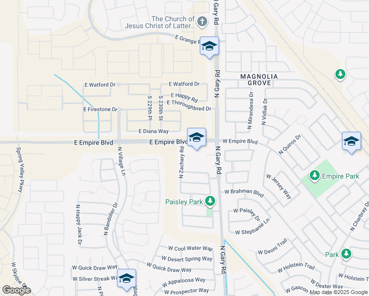 map of restaurants, bars, coffee shops, grocery stores, and more near 35855 North Zachary Road in San Tan Valley