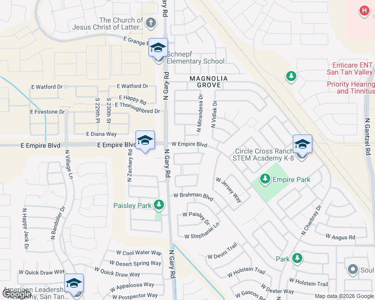 map of restaurants, bars, coffee shops, grocery stores, and more near 1284 West Hereford Drive in San Tan Valley