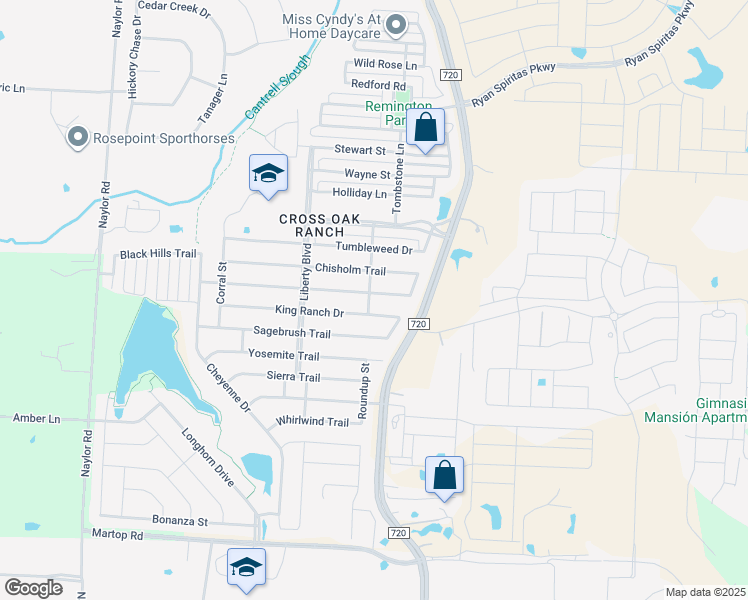 map of restaurants, bars, coffee shops, grocery stores, and more near 9000 Wagon Trail in Aubrey