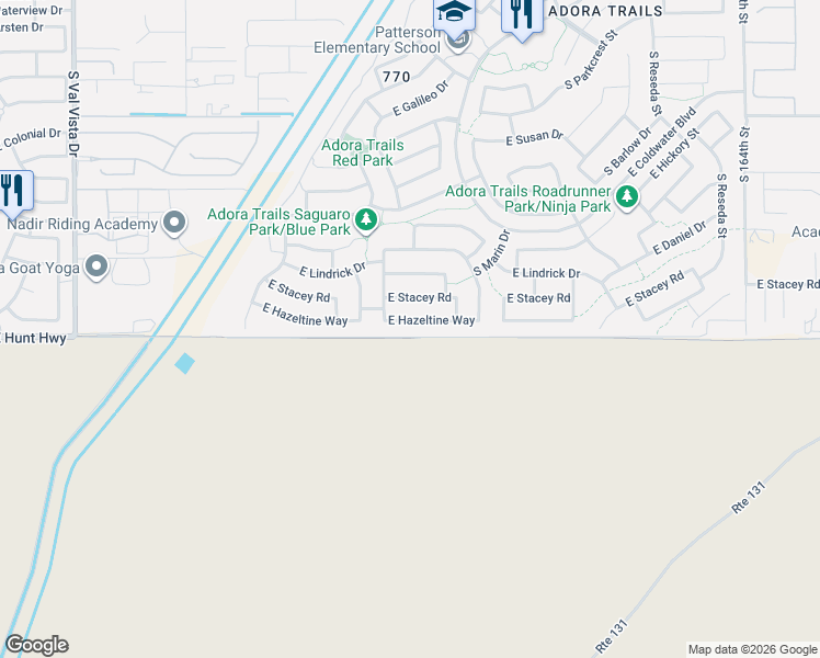 map of restaurants, bars, coffee shops, grocery stores, and more near 2176 East Hazeltine Way in Gilbert