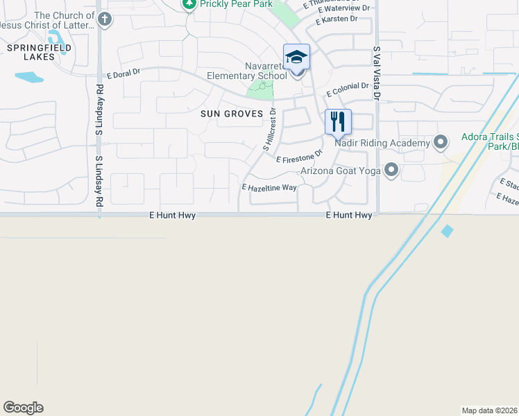 map of restaurants, bars, coffee shops, grocery stores, and more near 4582 East Gleneagle Drive in Chandler
