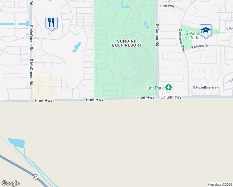 map of restaurants, bars, coffee shops, grocery stores, and more near 1612 East Gleneagle Drive in Chandler