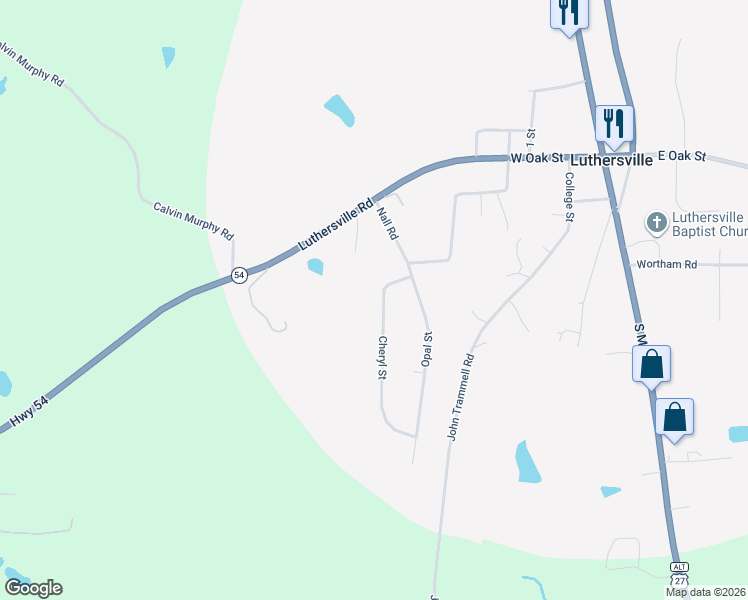 map of restaurants, bars, coffee shops, grocery stores, and more near 80 Cheryl Street in Luthersville