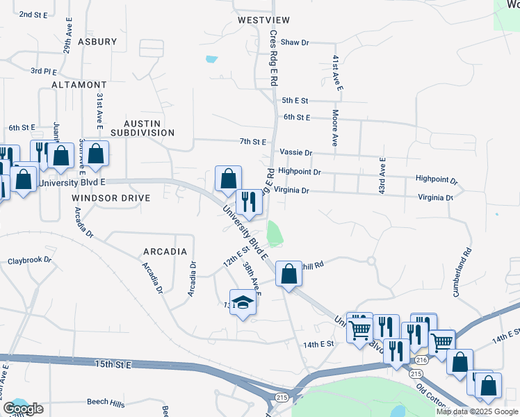 map of restaurants, bars, coffee shops, grocery stores, and more near 10-800 Wiley Dr in Tuscaloosa