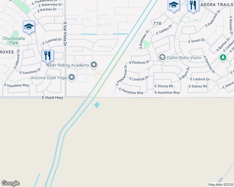 map of restaurants, bars, coffee shops, grocery stores, and more near 1923 East Hazeltine Way in Gilbert