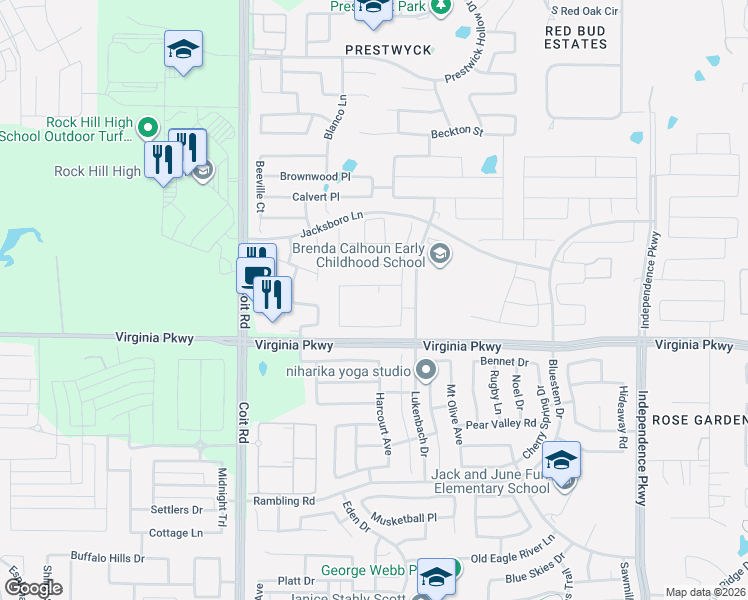 map of restaurants, bars, coffee shops, grocery stores, and more near 201 Nusho Place in McKinney