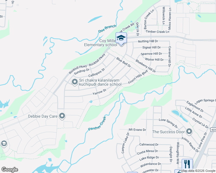 map of restaurants, bars, coffee shops, grocery stores, and more near 708 Yarrow Street in Little Elm