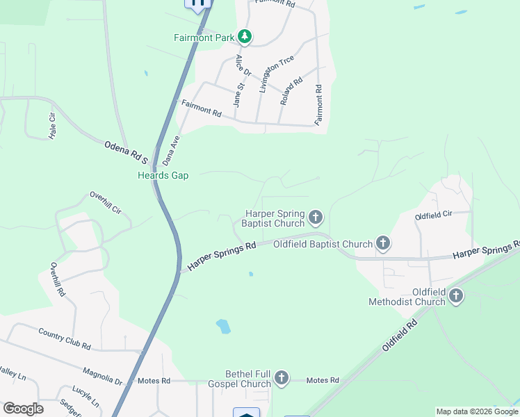 map of restaurants, bars, coffee shops, grocery stores, and more near 1405 Springhill Road in Sylacauga
