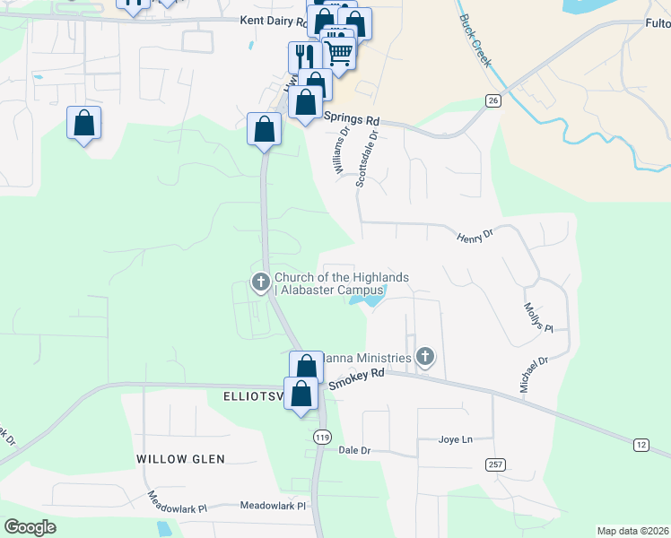 map of restaurants, bars, coffee shops, grocery stores, and more near 217 Mountain Lake Trail in Alabaster