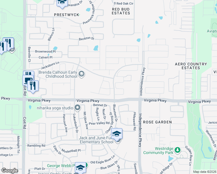 map of restaurants, bars, coffee shops, grocery stores, and more near 346 North Bluestem Drive in McKinney