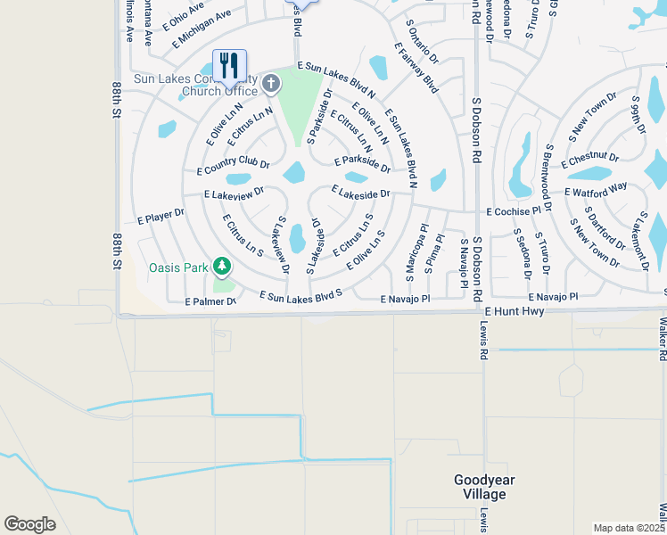 map of restaurants, bars, coffee shops, grocery stores, and more near 9308 East Olive Lane South in Sun Lakes