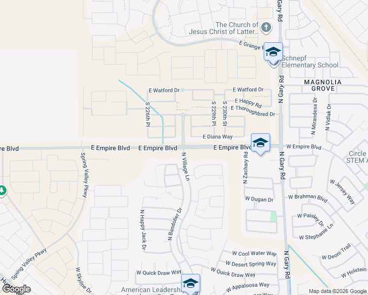 map of restaurants, bars, coffee shops, grocery stores, and more near 23022 East Empire Boulevard in San Tan Valley