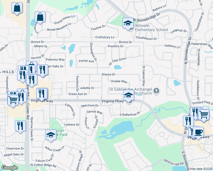 map of restaurants, bars, coffee shops, grocery stores, and more near 302 Cranberry Lane in McKinney
