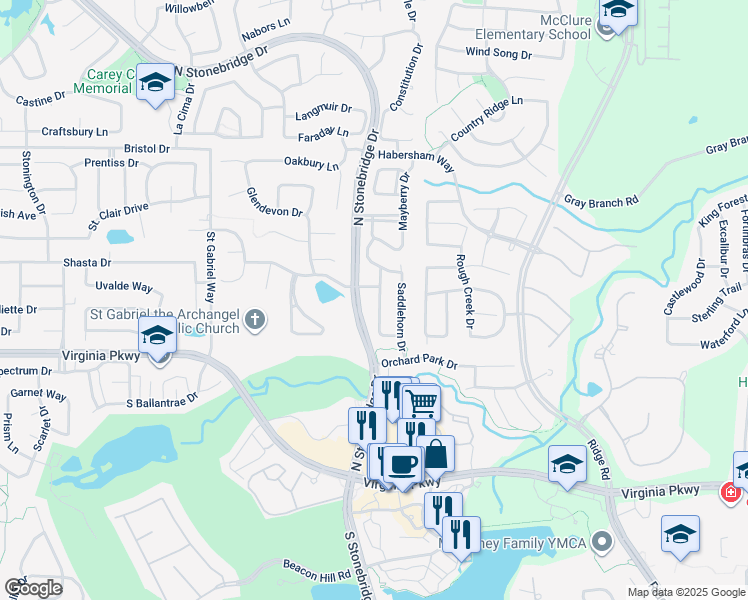 map of restaurants, bars, coffee shops, grocery stores, and more near 505 Maple Leaf Lane in McKinney