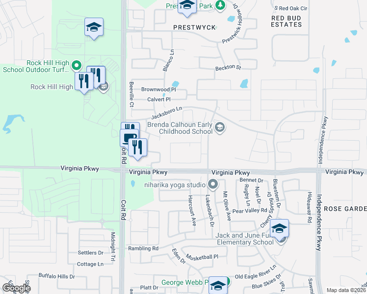 map of restaurants, bars, coffee shops, grocery stores, and more near 201 Nusho Place in McKinney