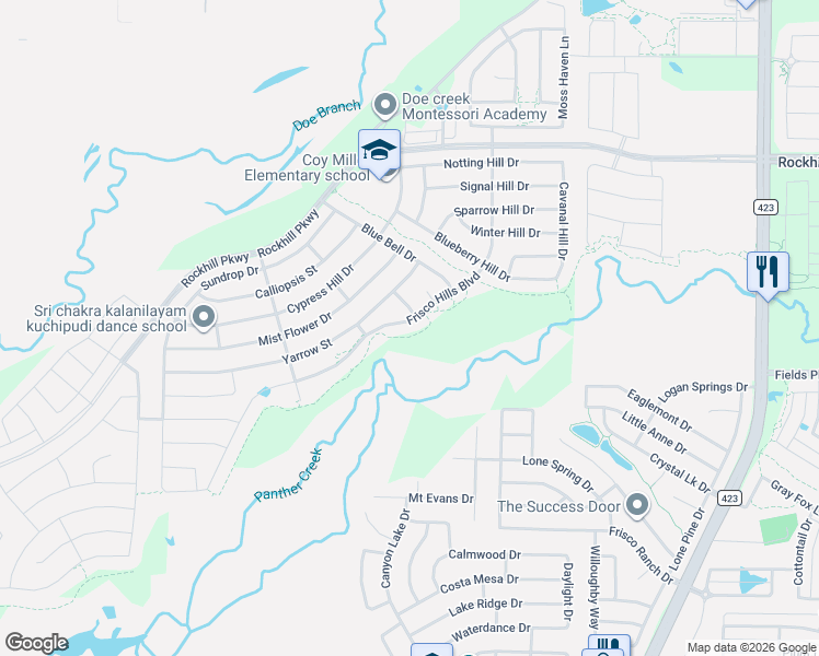 map of restaurants, bars, coffee shops, grocery stores, and more near 801 Frisco Hills Boulevard in Little Elm