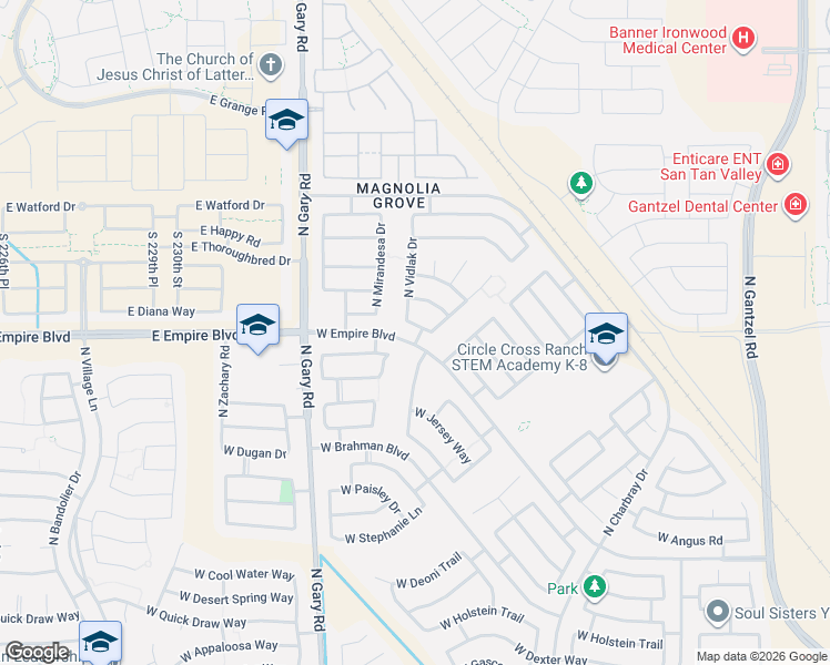 map of restaurants, bars, coffee shops, grocery stores, and more near 1181 West Angus Road in San Tan Valley