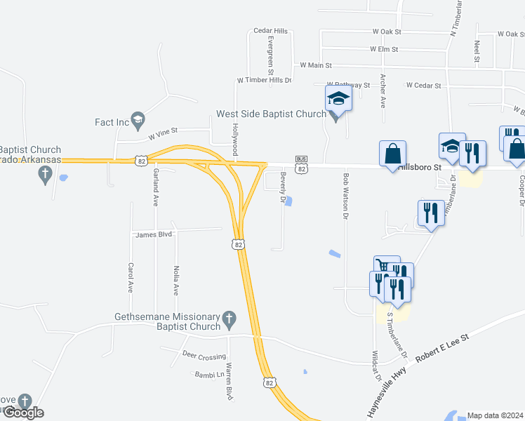 map of restaurants, bars, coffee shops, grocery stores, and more near 550 Beverly Drive in El Dorado
