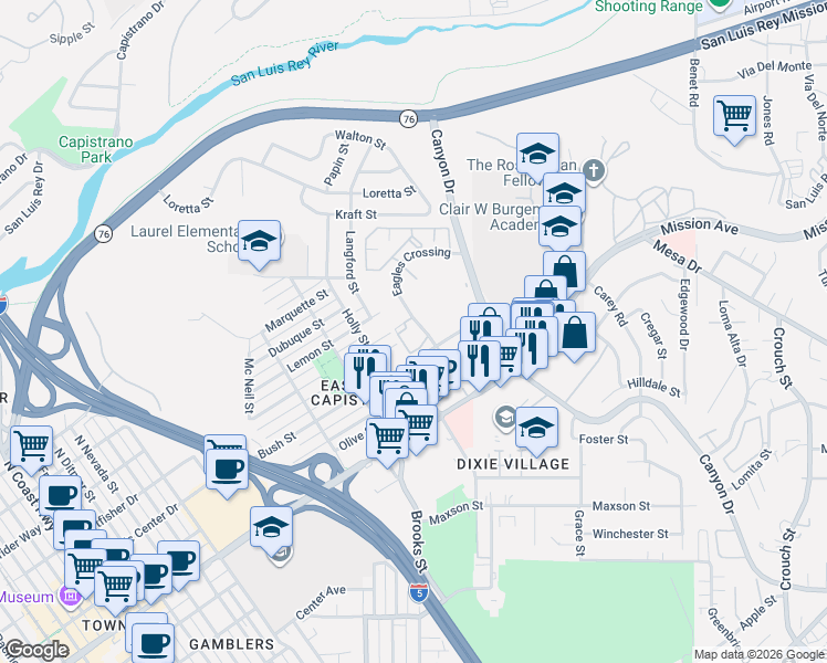 map of restaurants, bars, coffee shops, grocery stores, and more near 330 Isthmus Way in Oceanside