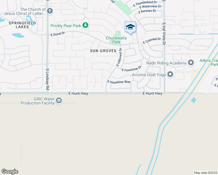 map of restaurants, bars, coffee shops, grocery stores, and more near 6970 South Silver Drive in Chandler