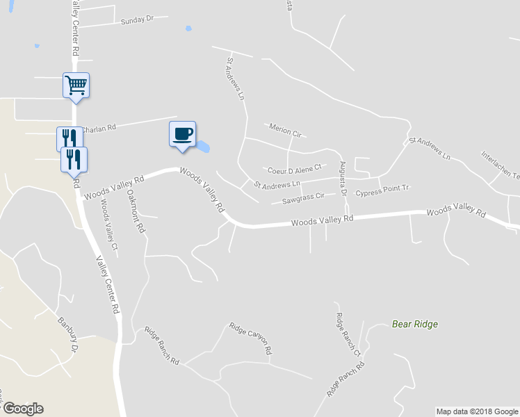 map of restaurants, bars, coffee shops, grocery stores, and more near 14275 Pebble Beach Way in Valley Center
