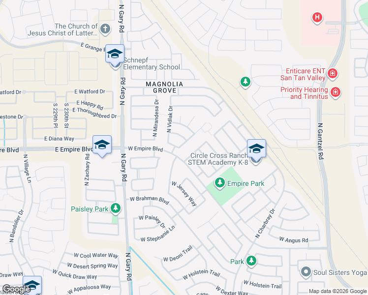 map of restaurants, bars, coffee shops, grocery stores, and more near 35931 North Matthews Drive in San Tan Valley