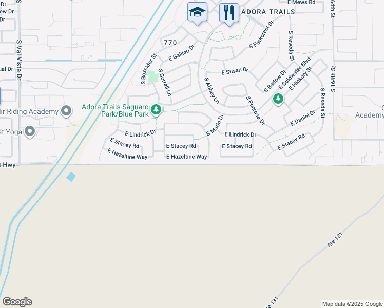 map of restaurants, bars, coffee shops, grocery stores, and more near 2244 East Hazeltine Way in Gilbert