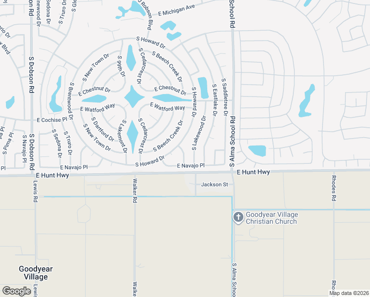 map of restaurants, bars, coffee shops, grocery stores, and more near 26603 South Pear Tree Drive in Sun Lakes