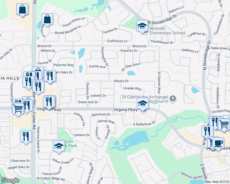 map of restaurants, bars, coffee shops, grocery stores, and more near 302 Cranberry Lane in McKinney