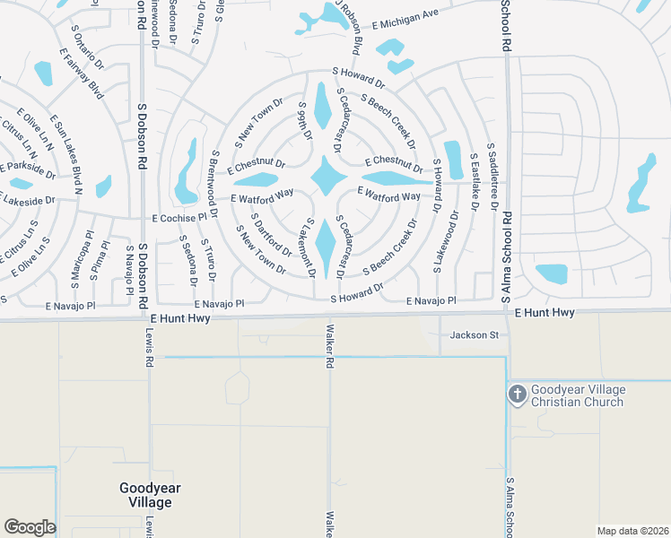 map of restaurants, bars, coffee shops, grocery stores, and more near 26430 South Cedarcrest Drive in Sun Lakes