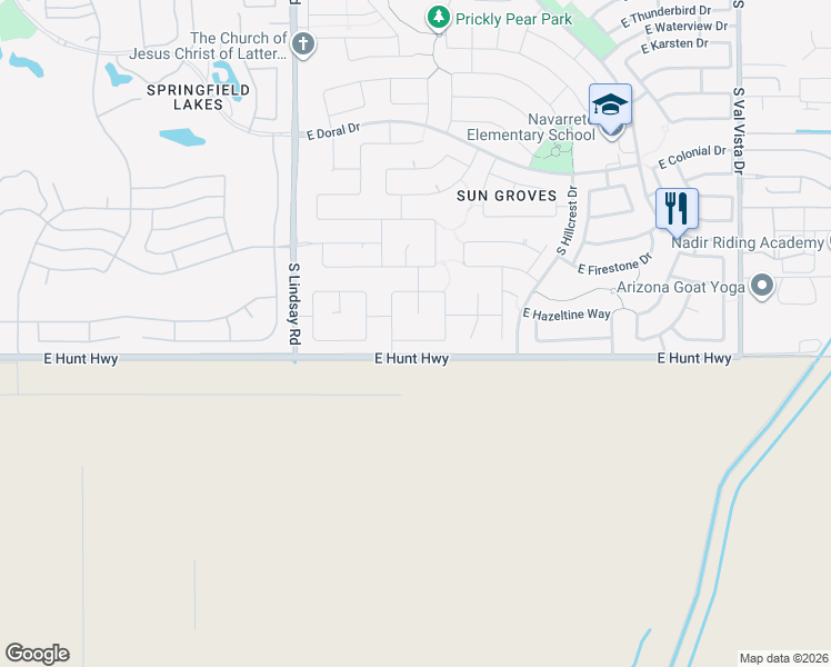 map of restaurants, bars, coffee shops, grocery stores, and more near 4234 East Gleneagle Drive in Chandler