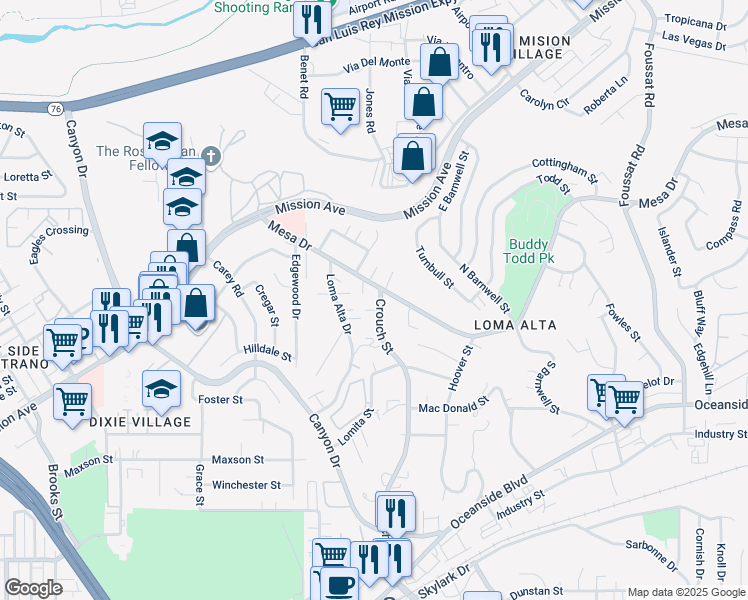 map of restaurants, bars, coffee shops, grocery stores, and more near 111 Crouch Street in Oceanside