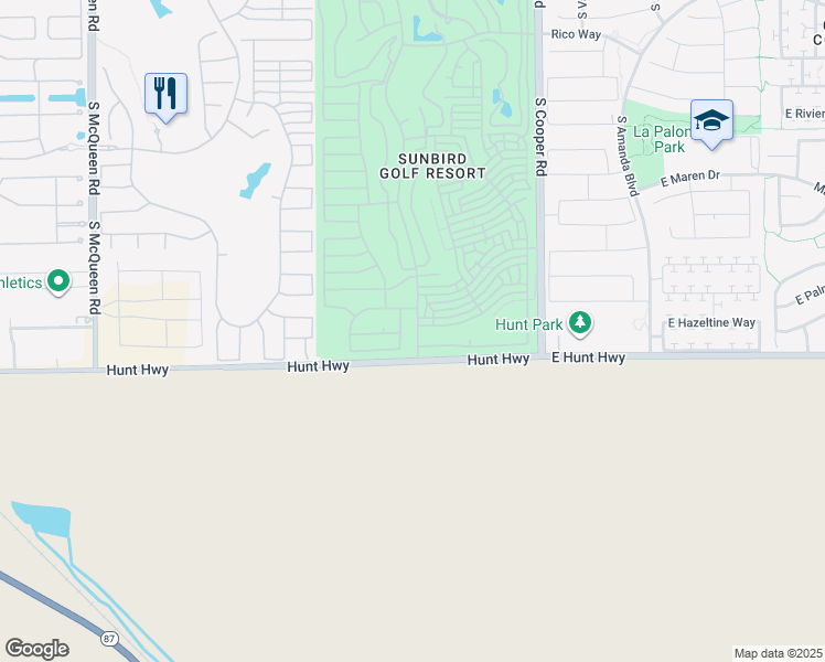 map of restaurants, bars, coffee shops, grocery stores, and more near 6942 South Championship Drive in Chandler