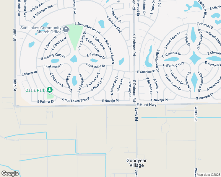 map of restaurants, bars, coffee shops, grocery stores, and more near 26460 South Maricopa Place in Sun Lakes