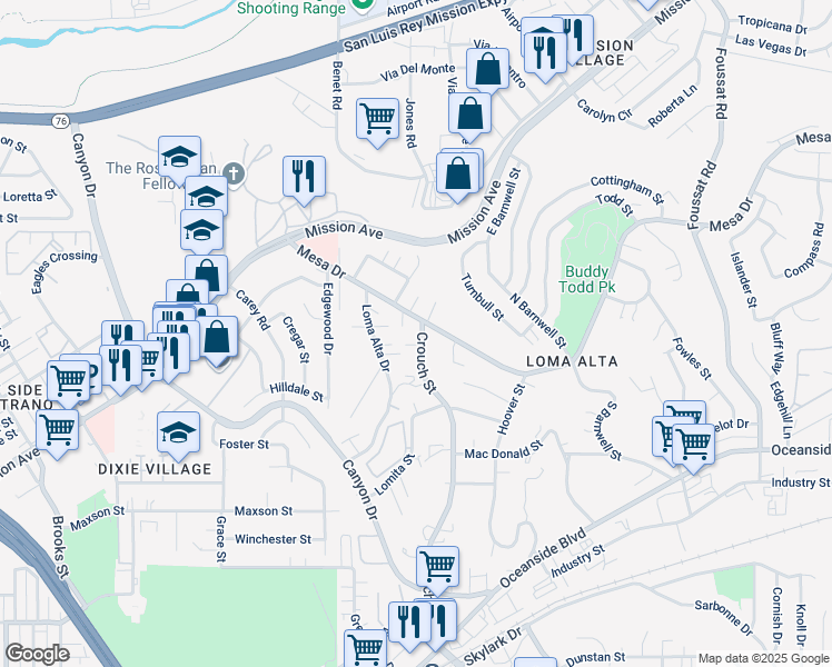 map of restaurants, bars, coffee shops, grocery stores, and more near 111 Crouch Street in Oceanside
