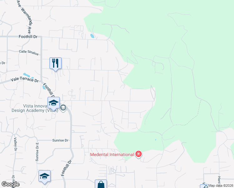 map of restaurants, bars, coffee shops, grocery stores, and more near 2338 Carioca Place in Vista