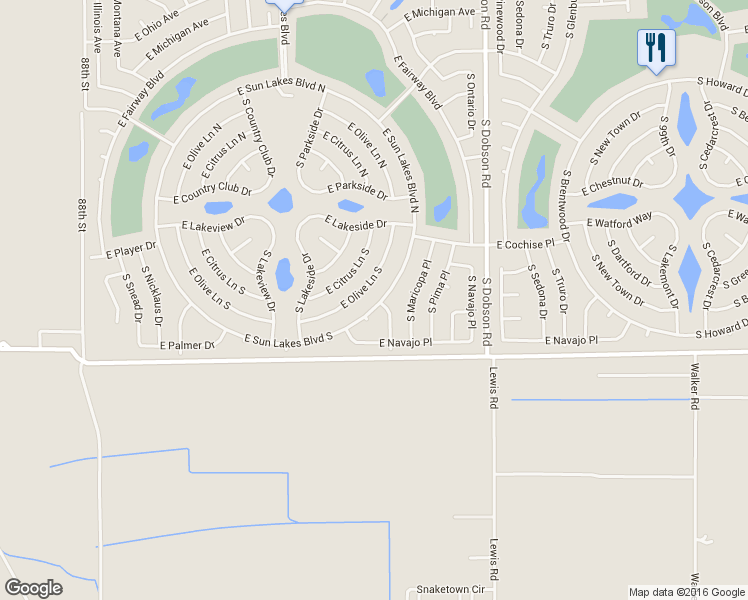 map of restaurants, bars, coffee shops, grocery stores, and more near 9336 E Sun Lakes Blvd S in Sun Lakes