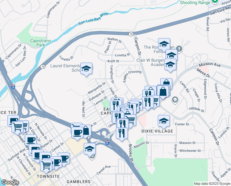 map of restaurants, bars, coffee shops, grocery stores, and more near 716 Holly Street in Oceanside