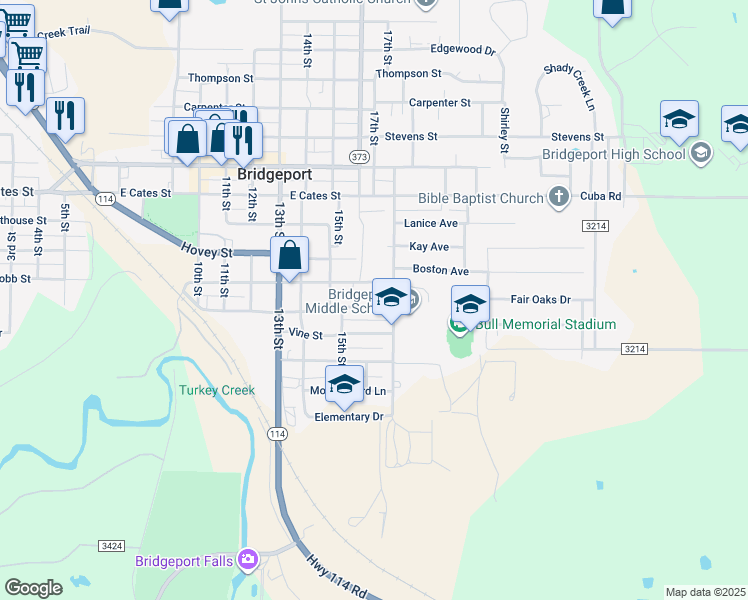 map of restaurants, bars, coffee shops, grocery stores, and more near 1509 Brush Street in Bridgeport