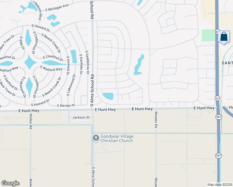 map of restaurants, bars, coffee shops, grocery stores, and more near 26440 South Foxglenn Drive in Sun Lakes