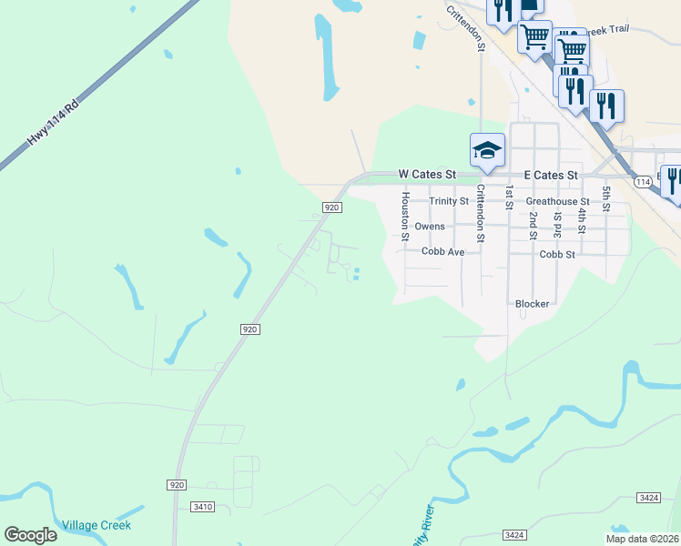 map of restaurants, bars, coffee shops, grocery stores, and more near 142 Farm to Market 920 in Bridgeport