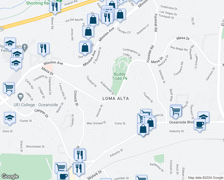 map of restaurants, bars, coffee shops, grocery stores, and more near 116 North Barnwell Street in Oceanside