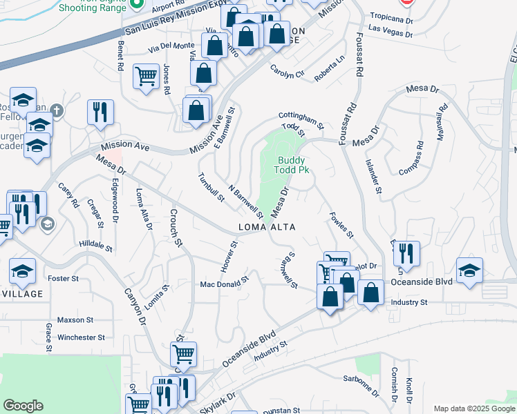 map of restaurants, bars, coffee shops, grocery stores, and more near 116 North Barnwell Street in Oceanside