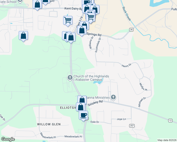map of restaurants, bars, coffee shops, grocery stores, and more near 217 Mountain Lake Trail in Alabaster