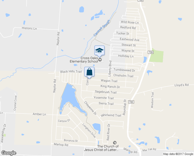 map of restaurants, bars, coffee shops, grocery stores, and more near 8633 Wagon Trail in Cross Roads